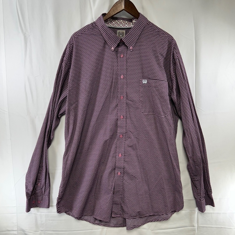 Cinch Button Down Shirt Mens XXL Pink Black Geometric Diamond Print MTW1105594
